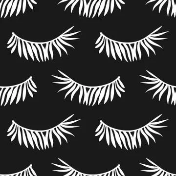 Tropical seamless pattern with white palm leaves on black background Stock Illustration