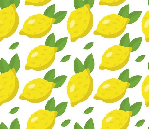 Tropical seamless pattern with yellow lemons. Fruit repeated background. Vector Stock Illustration