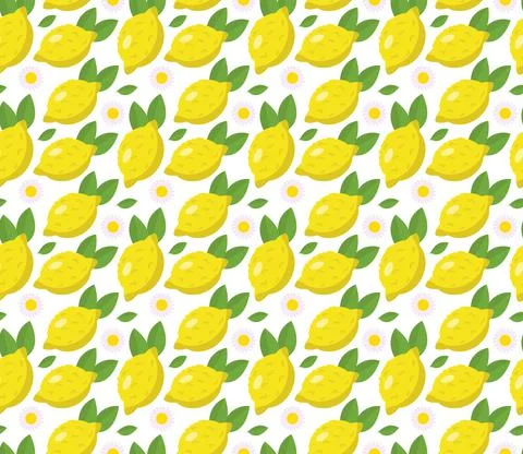 Tropical seamless pattern with yellow lemons. Fruit repeated background. Vector Illustrazione stock