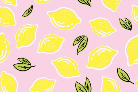 Tropical seamless pattern with yellow lemons. Fruit repeated background. Vector Stock Illustration