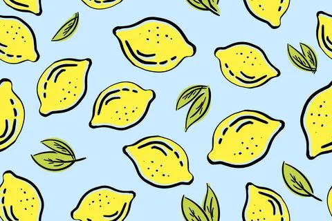 Tropical seamless pattern with yellow lemons. Fruit repeated background. Vector Illustrazione stock