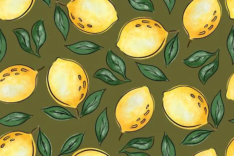 Tropical seamless pattern with yellow lemons. Repeated background. Vector print Stock Illustration