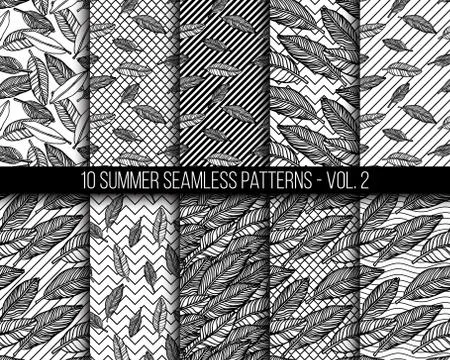 Tropical seamless patterns set Stock Illustration