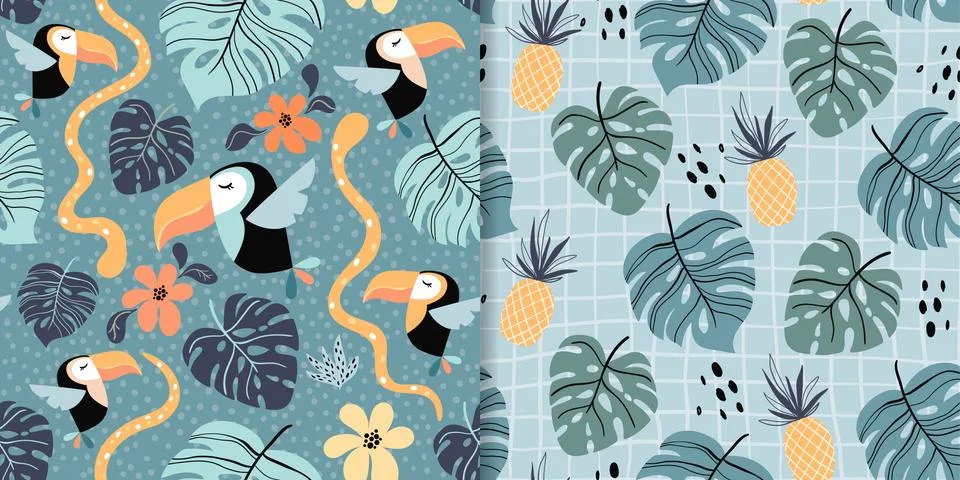 Tropical seamless patterns set Illustrazione stock