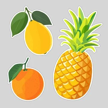 Tropical set Pineapple, lemon and orange Stock Illustration