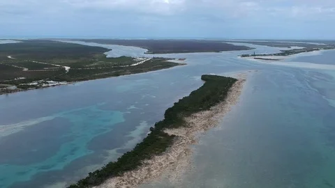 Tropical Small Cay Near McClean Town, Grand Bahama Bahamas Drone View Stock Footage 88736362