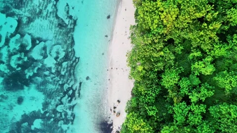 Tropical Split Water Drone Shot in Bali with Sandbar in Between Stock Footage 312238269