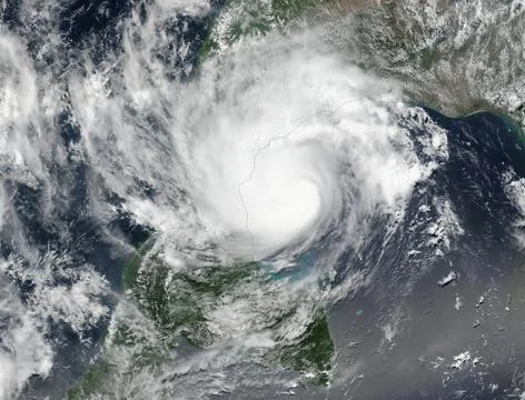 Tropical storm. Giant cyclone. Elements of this image are furnished by NAS... Stock Photos