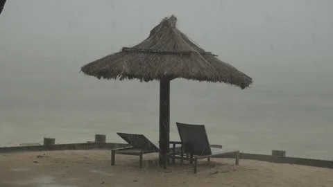 Tropical Storm Hits Empty Beach Resort Stock Footage 317396589