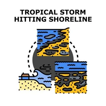 Tropical storm hitting shoreline causing coastal damage Stock Illustration