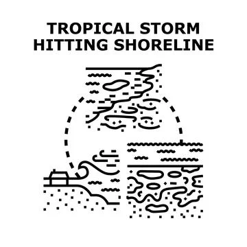 Tropical storm hitting shoreline causing coastal damage Stock Illustration