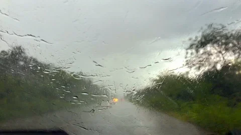 Tropical storm from inside a car in motion Stock Footage 95123381