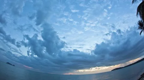 Tropical Storm over the ocean Timelapse at sunset, Fisheye Stock Footage