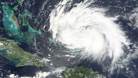 Tropical Storm Rita over the eastern Bahamas on September 18 2005 panning Stock Footage 237275468
