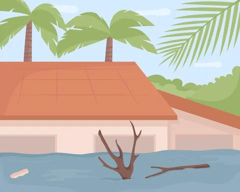Tropical storms flat color vector illustration Stock Illustration