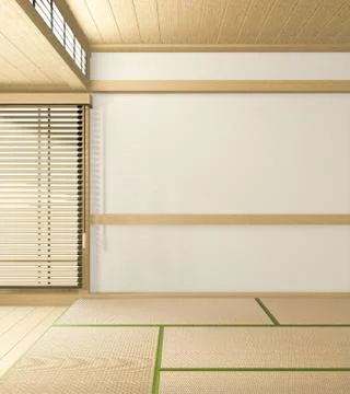 Tropical style room interior, empty room japan style. 3D rendering Stock Illustration