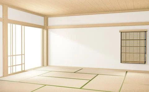 Tropical style room interior, empty room japan style. 3D rendering Stock Illustration