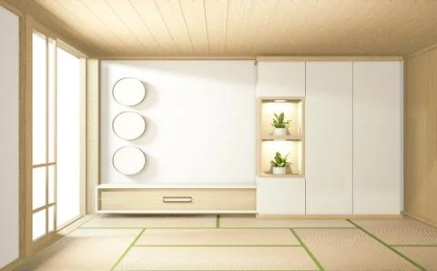 Tropical style room interior, empty room japan style. 3D rendering Stock Illustration