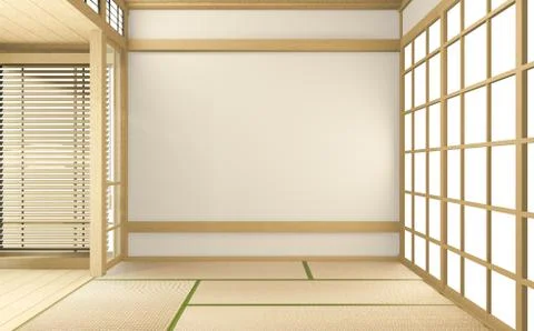 Tropical style room interior, empty room japan style. 3D rendering Stock Illustration