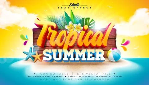 Tropical Summer 3D Text Effect Design Editable and Scalable Vector Graphic St Stock Illustration