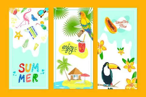 Tropical summer banner design, vector illustration. Vacation at beach, travel イラスト素材
