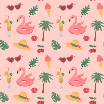Tropical summer beach seamless pattern. Summertime, vacation, travel concept. イラスト素材
