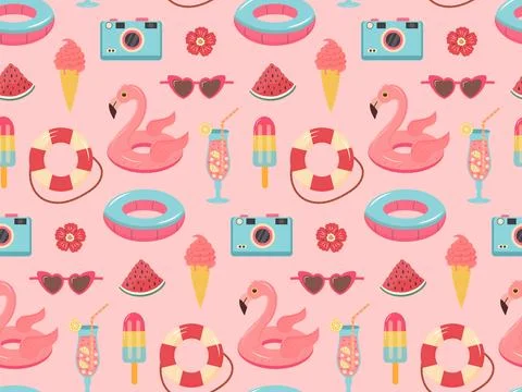 Tropical summer beach seamless pattern. Summertime, vacation, travel concept. イラスト素材