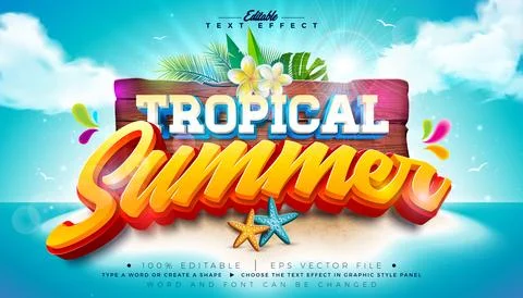 Tropical Summer Editable Text Effect Design Vector Graphic Style with Beach H Stock Illustration