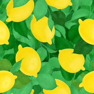 Tropical summer fruit seamless pattern. Lemon Fruits Background Stock Illustration