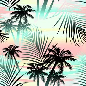 Tropical summer palms seamless pattern Stock Illustration