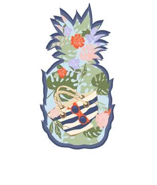Tropical summer print in shape of pineapple for t-shirt and business card. Stock Illustration