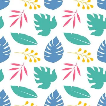 Tropical Summer Seamless Pattern with Beach Elements in Cartoon Flat Style .. Stock Illustration