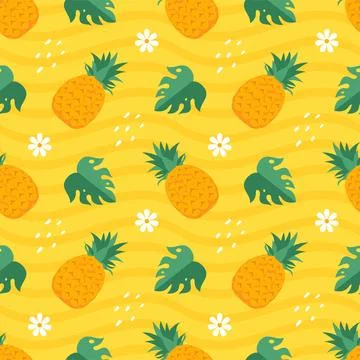 Tropical Summer Seamless Pattern with Beach Elements in Cartoon Flat Style .. Stock Illustration