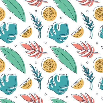 Tropical Summer Seamless Pattern with Beach Elements in Cartoon Flat Style .. Stock Illustration