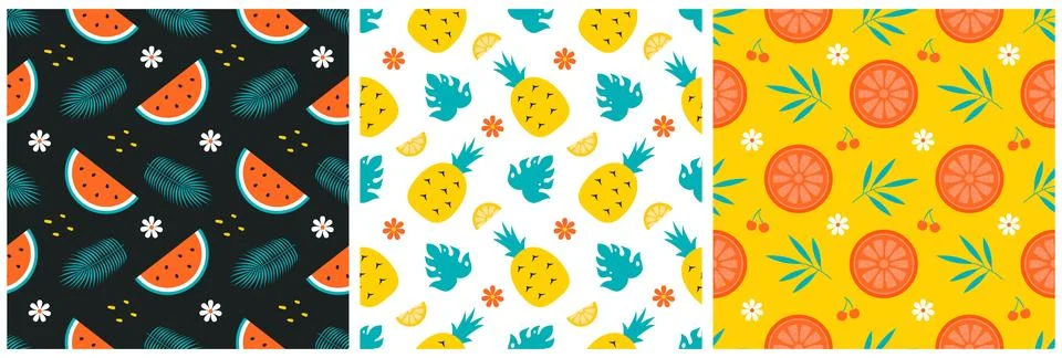 Tropical Summer Seamless Pattern with Beach Elements in Cartoon Flat Style .. Stock Illustration