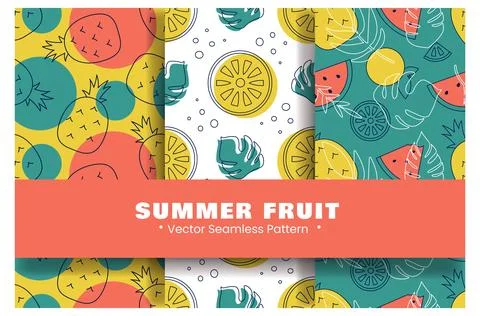 Tropical Summer Seamless Pattern with Beach Elements in Cartoon Flat Style .. Illustrazione stock