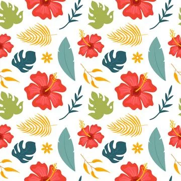 Tropical Summer Seamless Pattern with Beach Elements in a Flat Cartoon Styl.. Stock Illustration