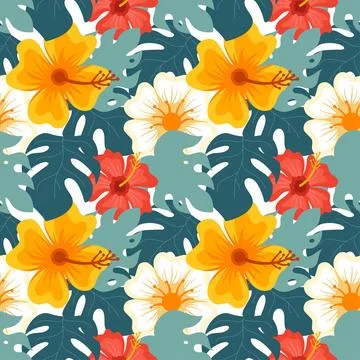 Tropical Summer Seamless Pattern with Beach Elements in a Flat Cartoon Styl.. Stock Illustration