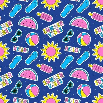 Tropical Summer Seamless Pattern with Beach Elements in a Flat Cartoon Styl.. 스톡 일러스트