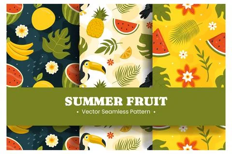 Tropical Summer Seamless Pattern with Beach Elements in a Flat Cartoon Styl.. Stock Illustration