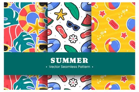 Tropical Summer Seamless Pattern with Beach Elements in a Flat Cartoon Styl.. Stock Illustration