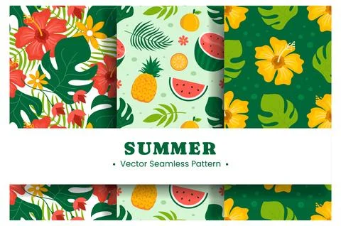 Tropical Summer Seamless Pattern with Beach Elements in a Flat Cartoon Styl.. Illustrazione stock