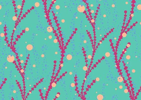 Tropical summer seamless pattern with hand drawn seaweed botanical elements Stock Illustration