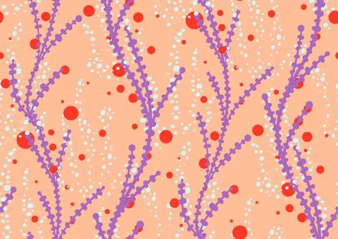 Tropical summer seamless pattern with hand drawn seaweed botanical elements Stock Illustration