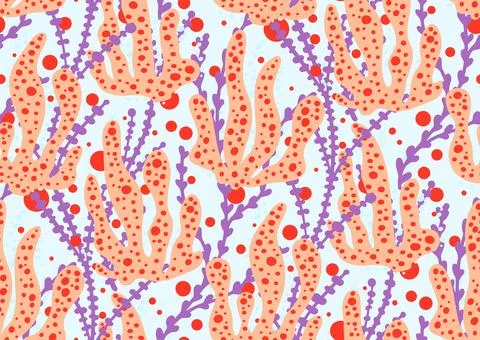 Tropical summer seamless pattern with hand drawn seaweed botanical elements Stock Illustration