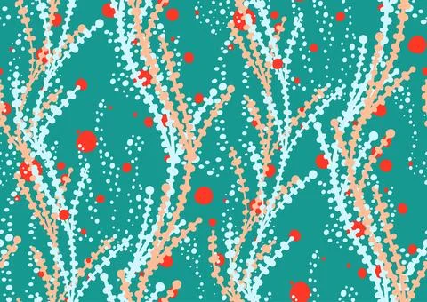 Tropical summer seamless pattern with hand drawn interwined seaweed botanical Stock Illustration