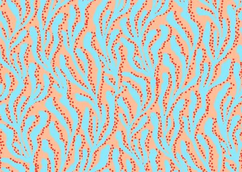 Tropical summer seamless pattern with hand drawn seaweed botanical elements Illustrazione stock