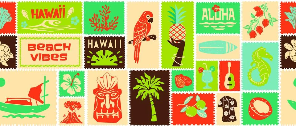 Tropical summer seamless pattern, hand drawn exotic holiday tile background.. Stock Illustration