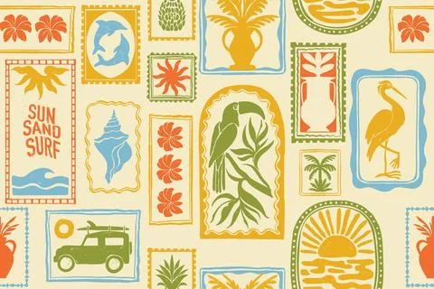Tropical summer seamless pattern, vector exotic Hawaii decoration print Stockillustratie
