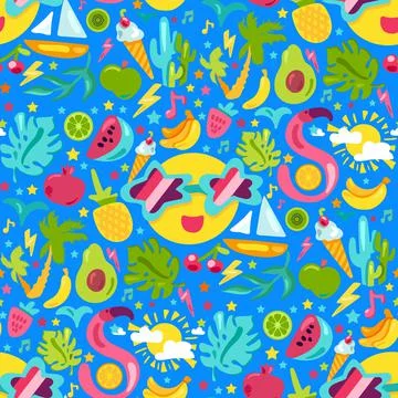 Tropical summer vacation seamless pattern vector Stock Illustration